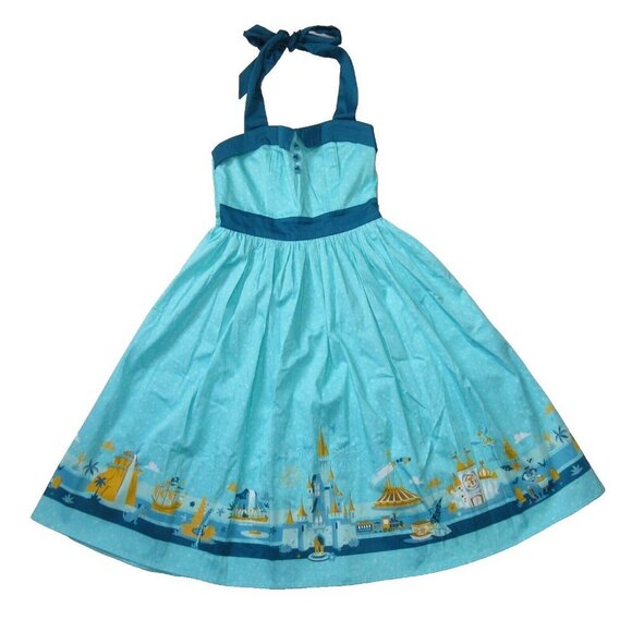 NWT Disney Parks The Dress Shop 'Magic Kingdom' in Teal Cotton Halter Dress XS